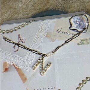 NWT XI XI Adrienne Boughton Gold Plated Paper Clip “N” Initial Chain Necklace
